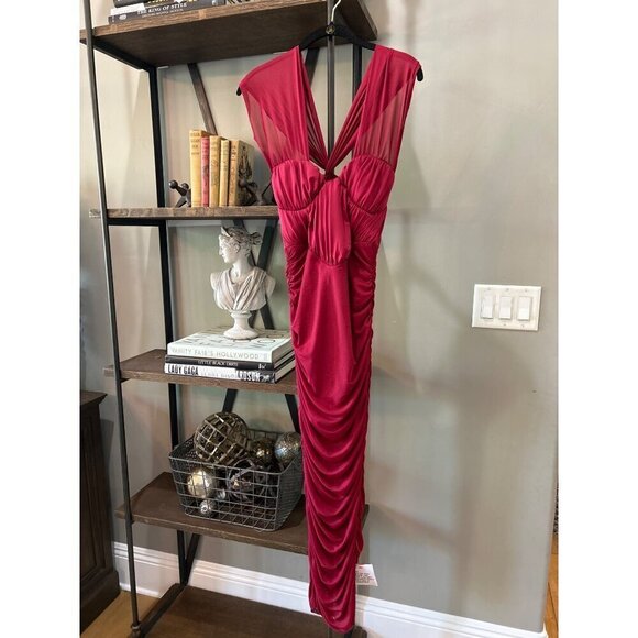 ASOS Mesh Corset Bodycon Midi Dress Womens Burgundy Size US 2 - Picture 3 of 10